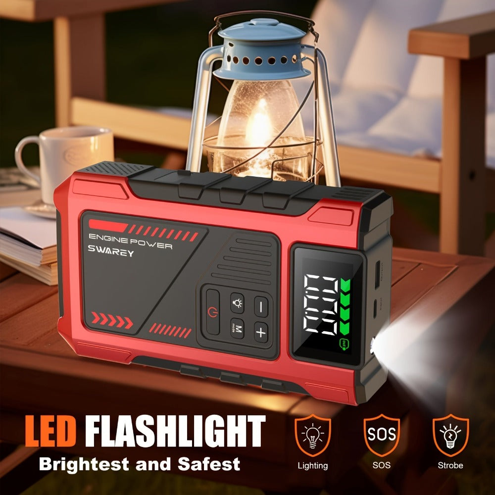 SWAREY 12000Mah Arrancador de Coche con Batería Externa y Compresor de Aire de 150PSI, 6000A Impulsores de Batería de Coche 12V con Inflador de Neumáticos, con Pantalla LCD, Batería Externa Arrancadora (7.5L Gas/6L Diésel), Luz LED