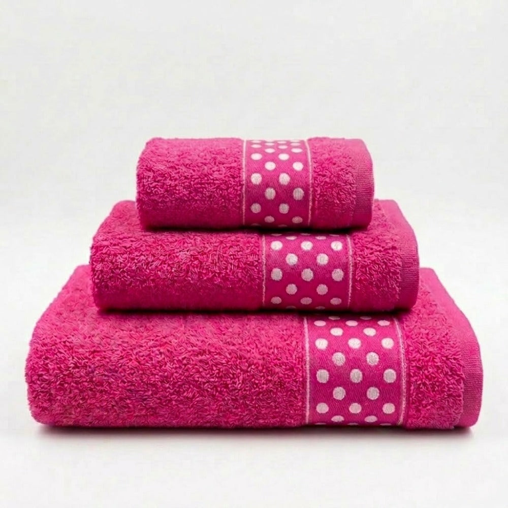 Juego de Toallas de Algodón 100% (3 Piezas) - Incluye Toalla de Tocador, Lavabo y Ducha | Tacto Suave, Ultra Absorbentes con Diseño Elegante de Lunares | Set Premium para Baño