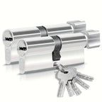2 piezas de Cilindro de Cerrojo, 30/30, 35/35, 40/40 mm, 2 piezas de Cilindro Especial, Doble Cerradura para Puertas, Incluye 5 Llaves, Tamaños: 90 mm, 80 mm, 70 mm, 60 mm