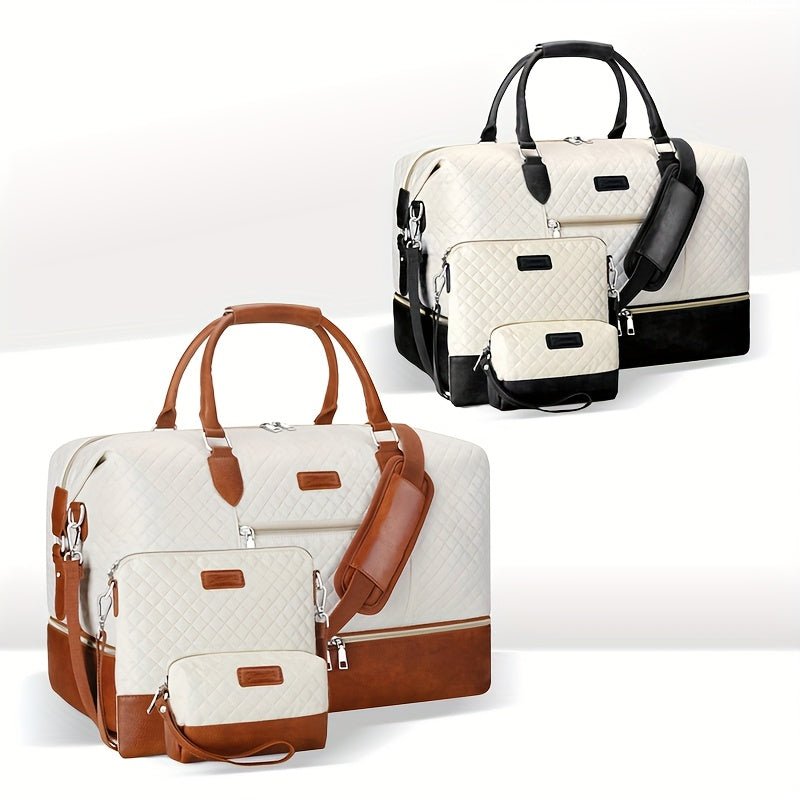 Set de 3 bolsos tote espaciosos para viaje, que incluyen un bolso de mano elegante, un bolso de hombro y un neceser de aseo, fabricados con materiales duraderos. Ideal tanto para viajes como para el uso diario, lo que lo convierte en un gran regalo para m