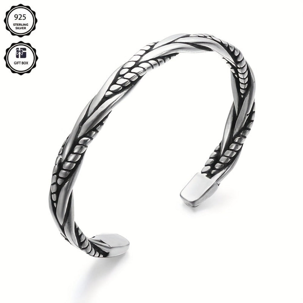 Pulsera abierta unisex de plata 925 con diseño clásico y elegante de serpiente, ideal para uso diario, regalo perfecto para San Valentín, Año Nuevo, cumpleaños o Día del Padre, incluye caja de regalo