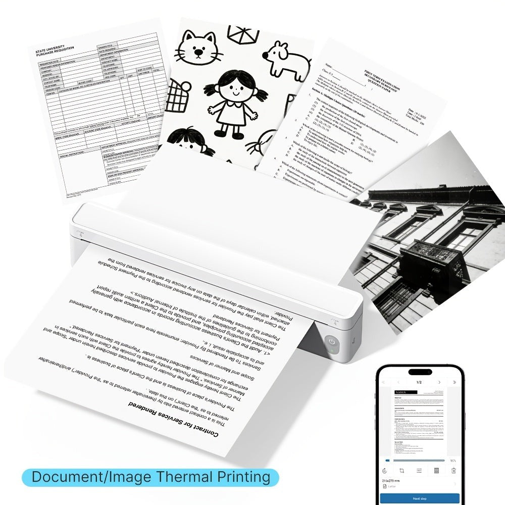Impresora portátil sin tinta A10a, impresoras portátiles inalámbricas, impresora térmica para teléfono y portátil, impresora móvil para oficina, hogar y escuela, compatible con papel térmico de 21.59 cm x 27.94 cm y A4