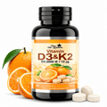 Tabletas masticables de Vitamina D3 + K2 – 120 tabletas – Sabor naranja – Suplemento alimenticio con Vitamina D3 y Vitamina K2 – Tabletas fáciles de masticar para adultos