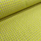 Tela Seersucker, 60% Algodón, 40% Poliéster Reciclado GRS, Camisería, Prendas Moda, Cuadros Vichy, Amarillo Flúor
