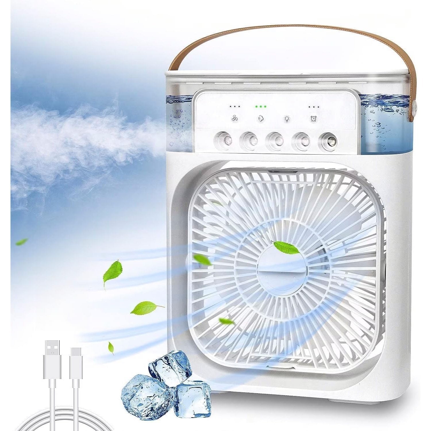 Ventilador humidificador, Mini aire acondicionado portátil 3 en 1, enfriador evaporativo con depósito, ventilador personal con temporizador 1/2/3 h, ideal para escritorio y verano, COLOR BLANCO Y NEGRO, ENVÍO ALEATORIO