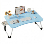 Mesa plegable multifunción para cama y sofá con portavasos, 60×40×28 cm, mesa auxiliar con atril para leer en la cama, bandeja multifunción para ordenador, libros, trabajo y estudio en casa (con cajón / sin cajón)