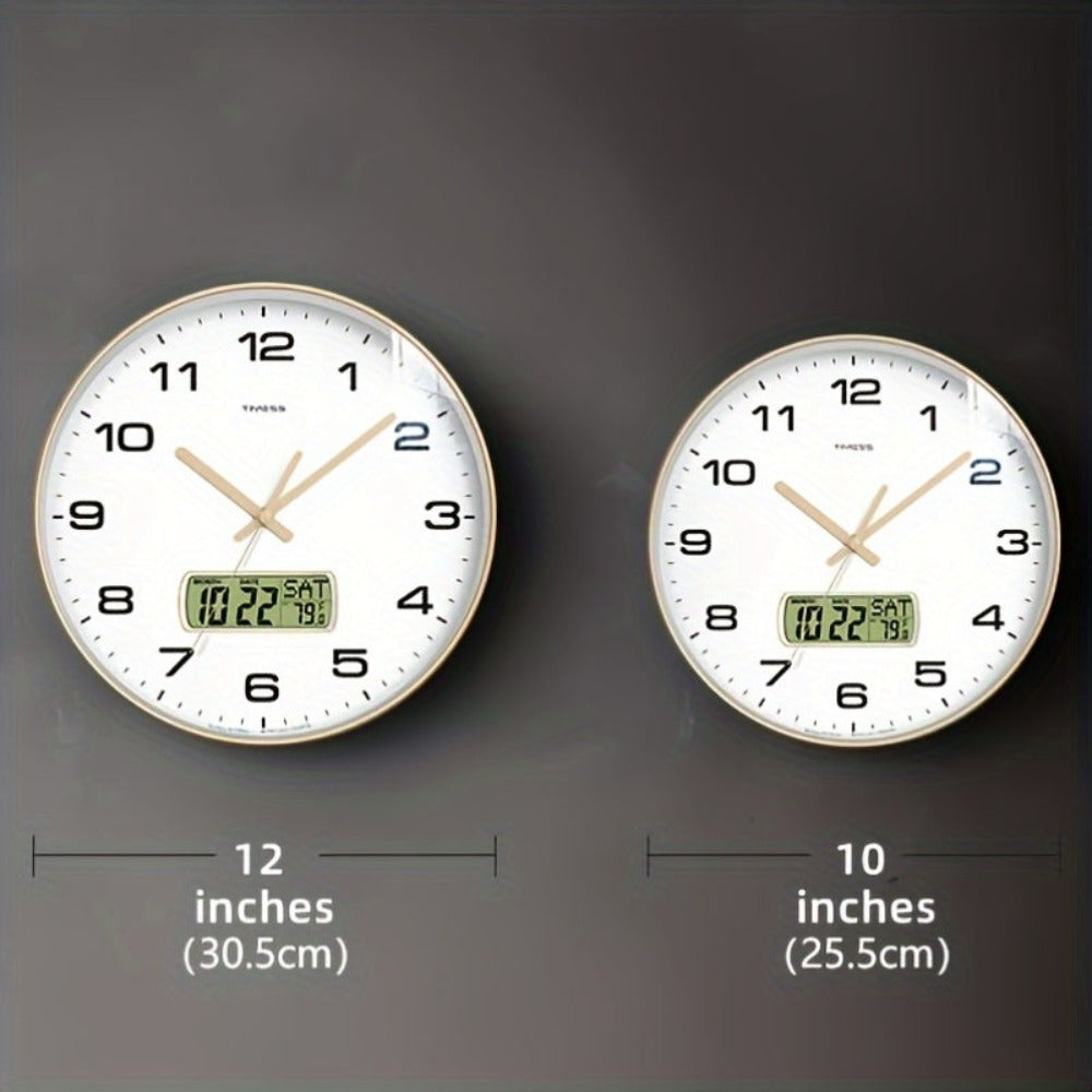 Reloj de Pared Analógico TIMESS con Calendario, Esfera Grande Silenciosa 12/14 Pulgadas en 2 Colores, Muestra Fecha Perpetua y Temperatura Fahrenheit, Decoración para Dormitorio, Oficina o Escuela