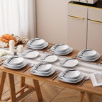 Juegos de Comedor de 24 piezas, Juegos de Platos y Tazones, Juego de Comedor Redondo de 24 piezas para 6 personas, Juego de Platos Resistente a los Arañazos, Juegos de Platos Seguros para Lavavajillas y Microondas, Adecuaciones de Cocina de 24 piezas