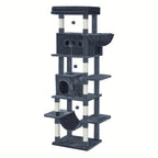 Árbol para gatos extra alto de 210 cm con 8 postes rascadores y 2 cuevas - Muebles para gatos de múltiples niveles de alta resistencia, tapete lavable, hamaca y pelotas de felpa - Torre para gatos grande con base resistente
