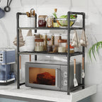 2/3 Niveles Soporte para microondas para encimera, Rejilla Para Horno Microondas Metal, Soporte Para Microondas Y Horno Cocina Con 4/8 Ganchos, Tiendas de condimentos, Adecuado para cocinas (Blanco / Negro)