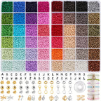 Cuentas de colores de 3 mm, juego de 48 cuentas de colores, 2 cajas, incluidas cuentas con letras, cuentas para ensartar, cuentas para manualidades de bricolaje