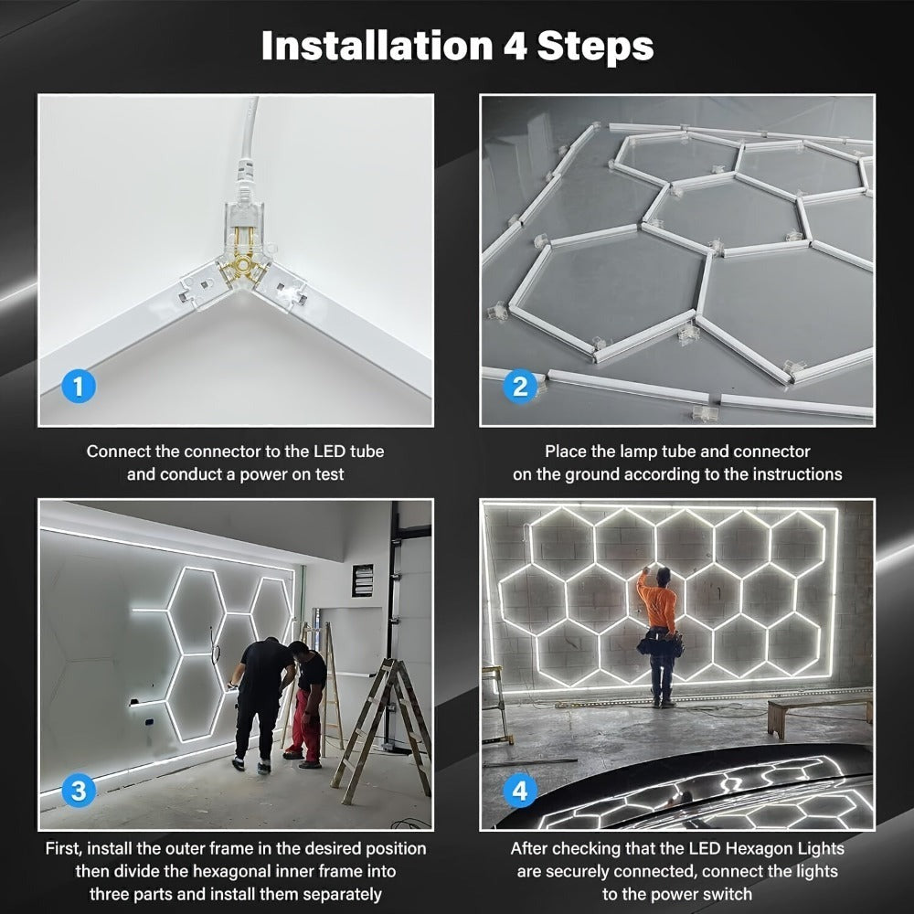Paquete de 14 luces LED hexagonales con bordes - Luces de garaje, 680W 72420LUMEN luz blanca fría 6500K, iluminación de techo LED hexagonal para garaje, estudio, almacén, taller de detallado de autos