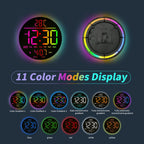 Reloj de pared digital - 25 cm/10 11" RGB, brillo automático, temperatura, fecha y día, horario de verano automático, luz nocturna, sin tictac, reloj de pared eléctrico LED moderno para dormitorio, sala de estar