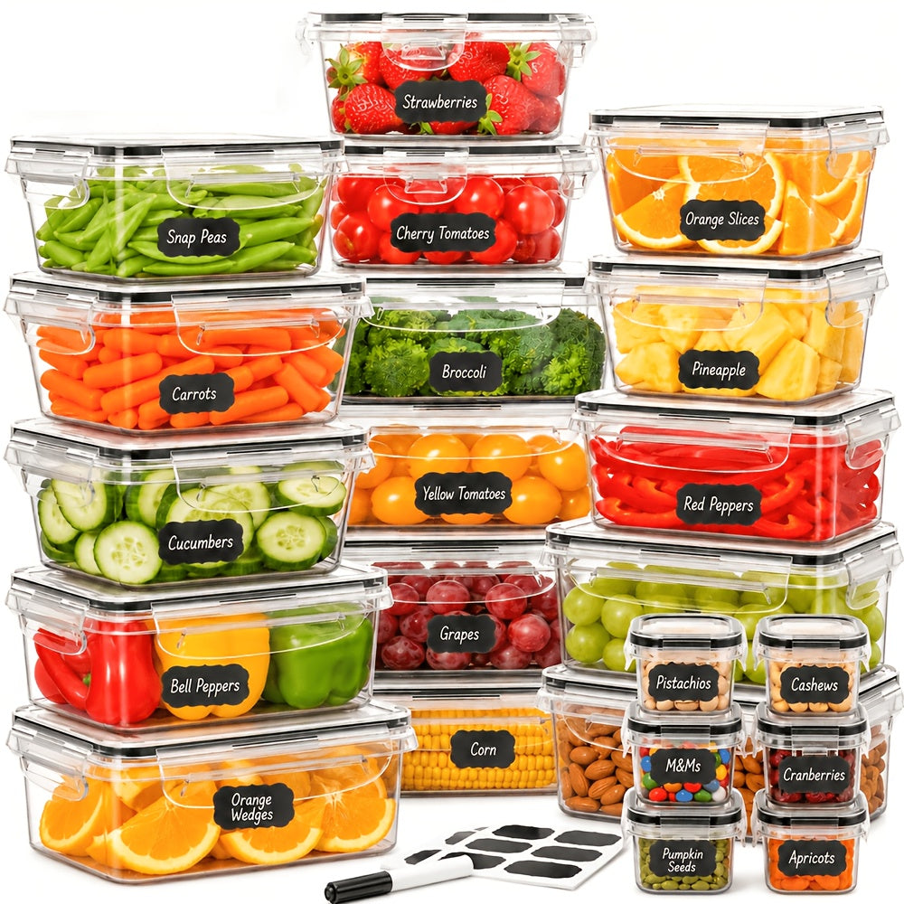 Juego de 68/60/56/44/24 piezas de recipientes herméticos para almacenar alimentos - Contenedores de plástico a prueba de aire y fugas con tapas, organizadores apilables para nevera, despensa y sobras, aptos para microondas/congelador/lavavajillas, incluye