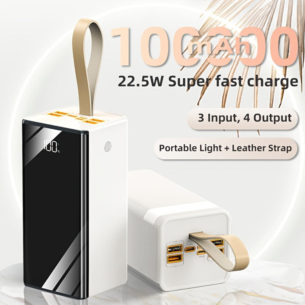 Batería Externa de 100000Mah | Ultra Alta Capacidad y Carga Segura | Pantalla LED y Correa de Cuero | Carga Rápida Multi-Dispositivo | Protección contra Sobrecalentamiento y Sobrecarga | para Android y iOS | Batería de Respaldo de Energía de Emergencia pa