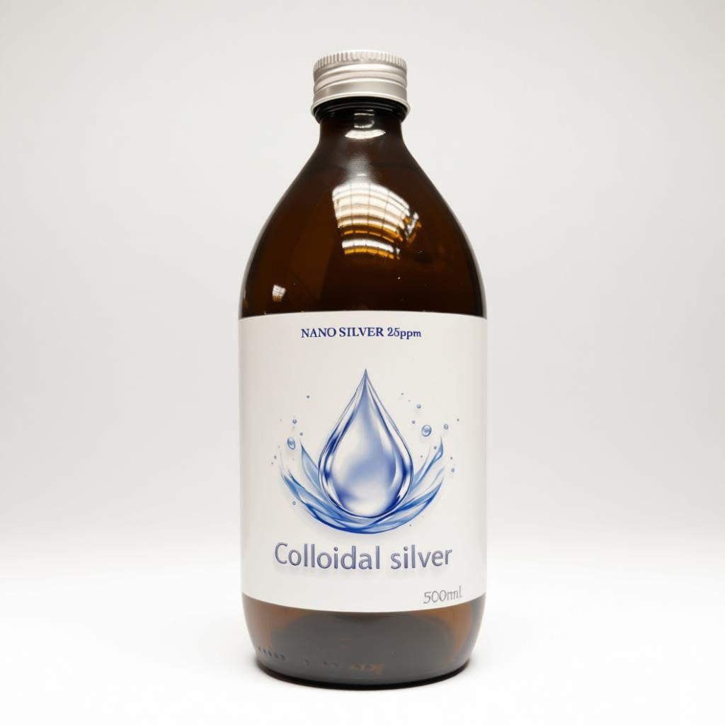 Botella de Vidrio de Plata Coloidal 500ml, Solución Líquida de Plata Nano 25 ppm Ag25