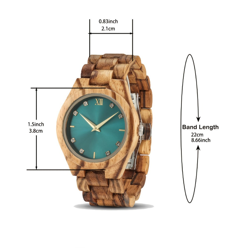 Relojes de pulsera de madera de lujo para mujer, estilo casual, con esfera simulada de diamantes de imitación, perfectos como regalo de aniversario