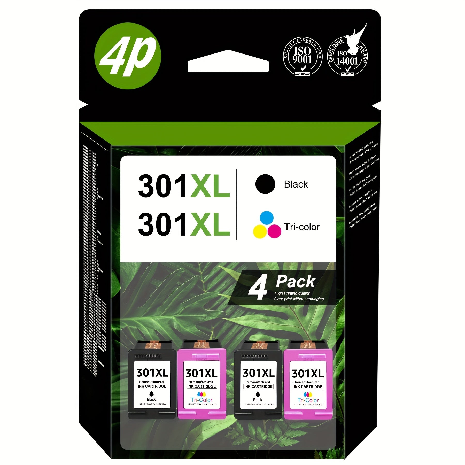 301XL Cartucho de tinta de repuesto negro y color para HP 301XL Compatible con HP DeskJet 1000 1050 1055 1056 1510 1513 1517 2000 2050 2510 2540 OfficeJet 2620 2622 Envy 4500 4502 5530 5532 Impresora, Multipack