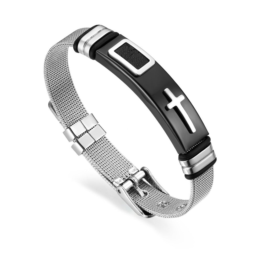 Pulsera para Hombres de JewelryWe, Brazalete de Malla Cruzada Clásica, Pulsera de Silicona, Tamaño Ajustable