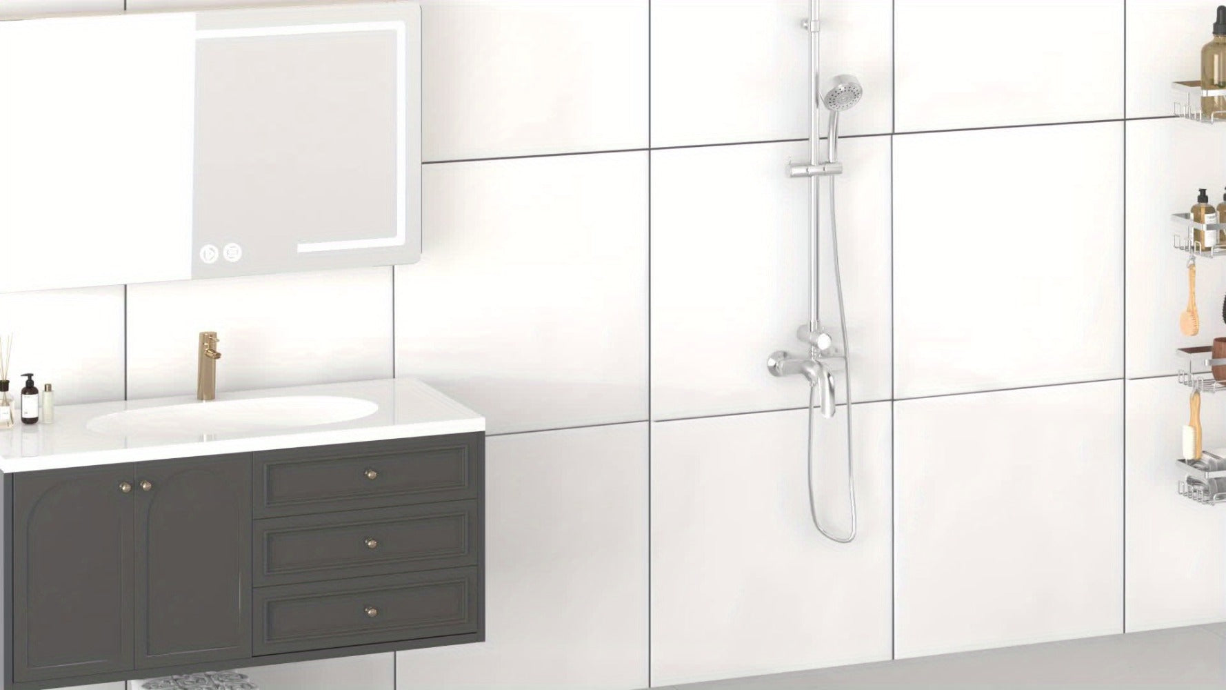 Estante de esquina ajustable de acero inoxidable para baño, 4 niveles, resistente al óxido, con soporte de tensión para ducha, con ganchos y jabonera, ideal para bañera/ducha (63.5-290 cm), organizador de almacenamiento de baño de alta gama sin taladro