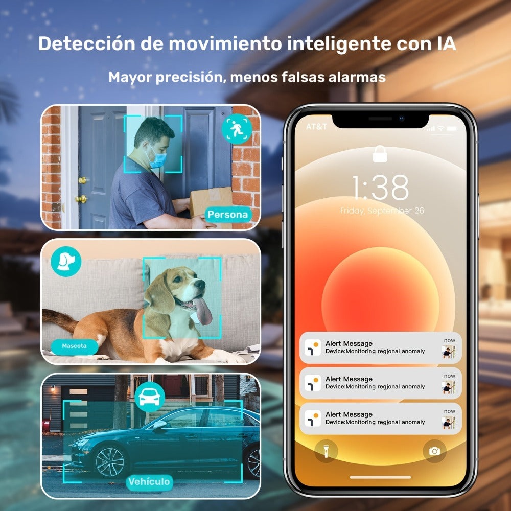 4pcs Cámara de Seguridad LaxiHub Inalámbrica para Exteriores, Resolución 1296P, Batería de 5200mAh, Almacenamiento en Nube/SD, Detección AI de Movimiento, Visión Nocturna a Color, Audio Bidireccional, Sin Tarjeta SD
