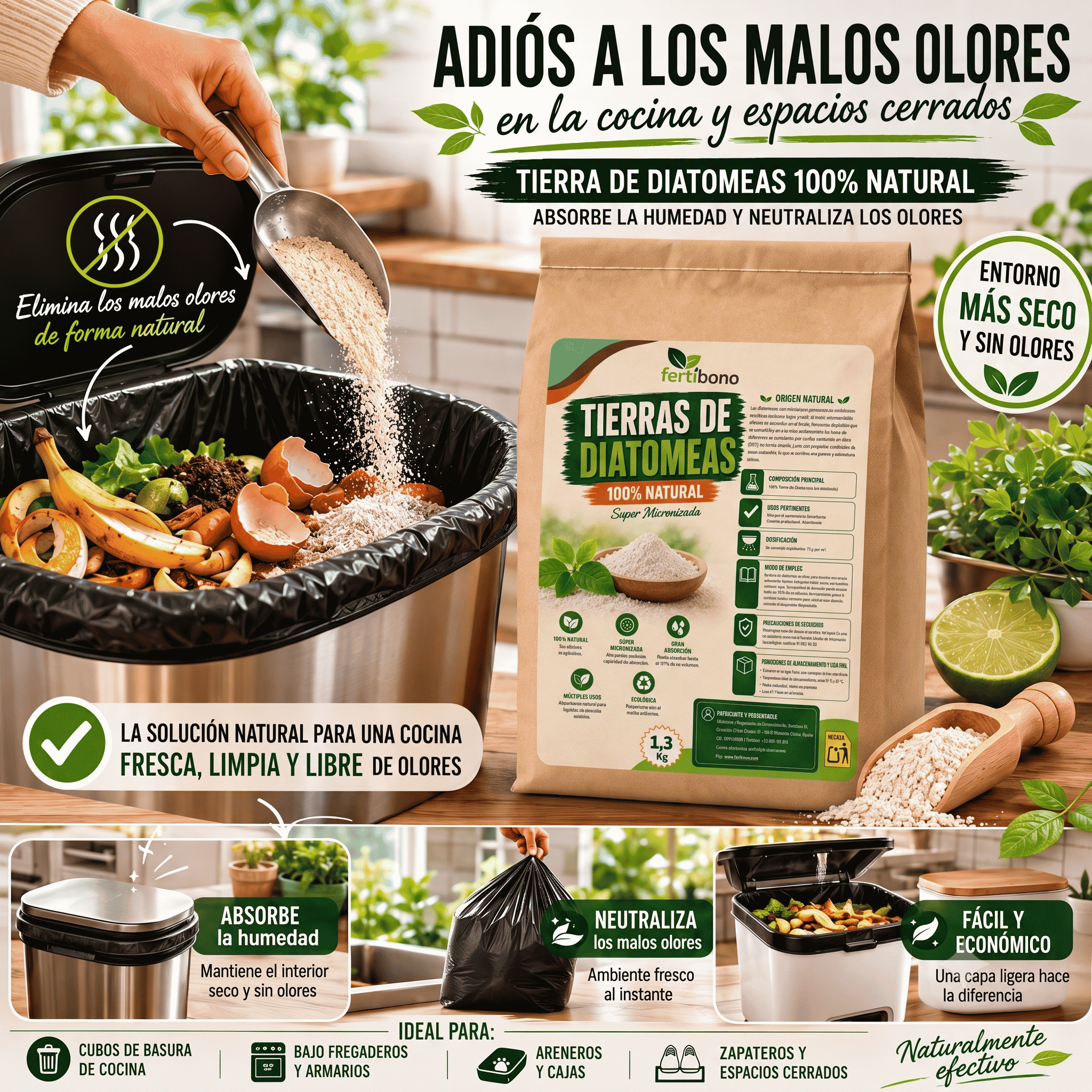 Tierra de Diatomeas Premium – 100% Natural | Polvo Ultrafino 1,3 kg |Múltiples Aplicaciones | Alta Pureza Super Blanca | Vegano y Seguro