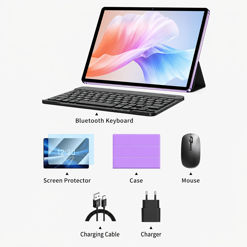 Tablet | Tablet de 10.1 pulgadas con teclado, Android 15, 16GB RAM (8GB+8GB de expansión), 512GB ROM, Expandible a 1TB, Wifi/Lte, 6000Mah, con
