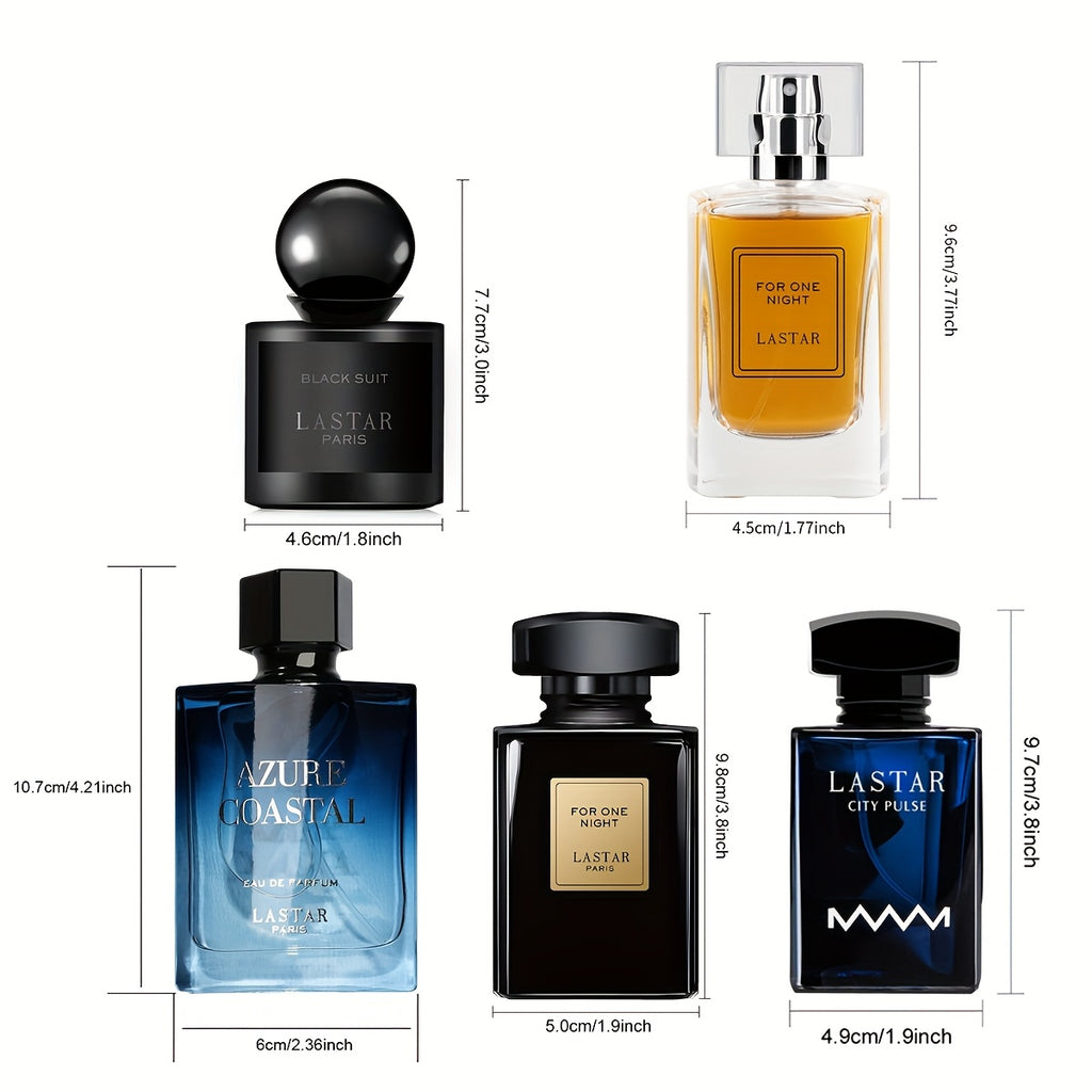 Juego de 5 botellas de perfume para hombre, almizcle clásico, pachulí, vainilla, café, fragancia de larga duración, agua de tocador para hombre, colonia para hombre, apto para múltiples ocasiones, empaquetado individualmente, regalo festivo, Día del Padre