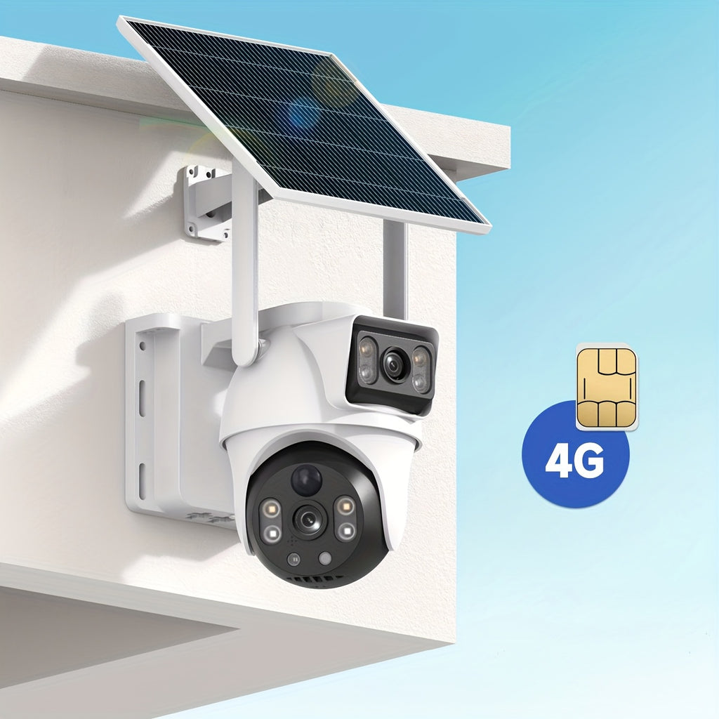 Cámara de seguridad solar de 8MP con doble lente y 4G, con batería, incluye tarjeta SIM, visión nocturna a color, seguimiento automático de humanos, audio bidireccional, cámara de vigilancia inalámbrica para el hogar con rotación panorámica y de inclinaci