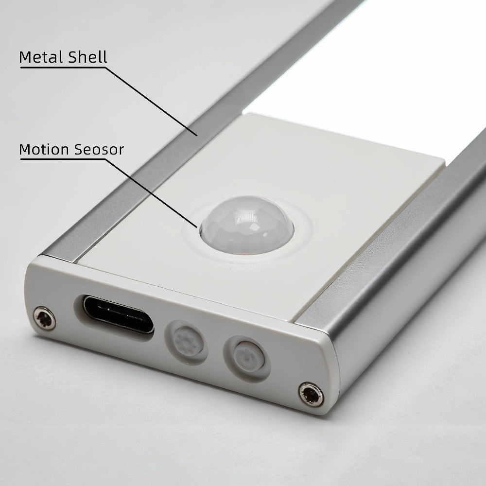Luces LED para bajo mueble Setonr con carcasa de aleación de aluminio, luz con sensor de movimiento a pilas recargables para uso en interiores, luces magnéticas regulables para armario, iluminación inalámbrica para bajo mostrador para cocina, escaleras, d