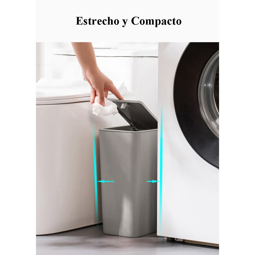 Bote de basura para baño con tapa, 10L / 15L de Capacidad - pequeño cubo de basura con tapa desplegable, Cubo Basura para Oficina, Habitacion, Cocina - Negro/Blanco/Gris