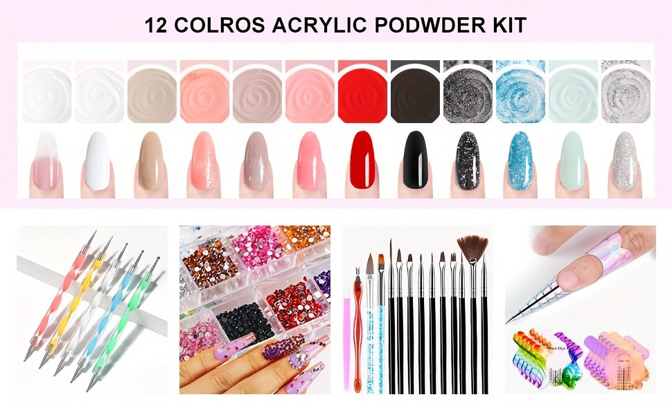 Set de estudio de uñas con máquina y lámpara - El set incluye polvo acrílico, corrector de imperfecciones, accesorios para arte de uñas, diseño de gel - Set completo para hogar y salón