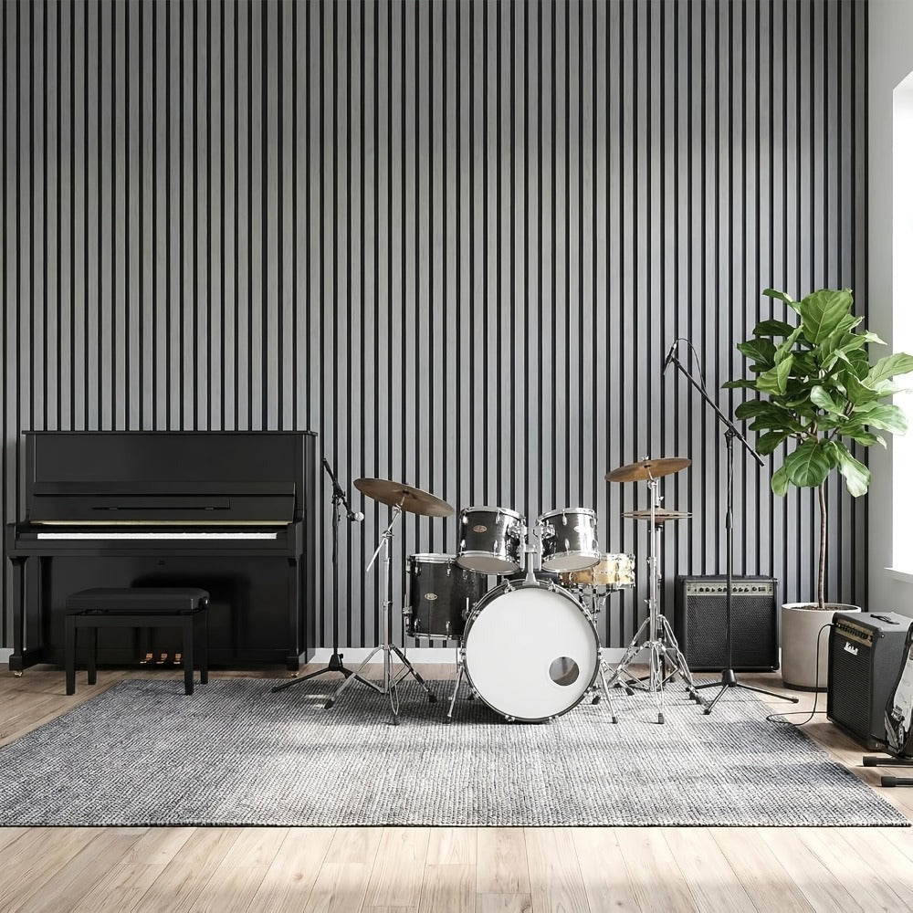 4 paneles acústicos 3D de 120X60X2.1Cm, 2.88Sqm - 4 piezas, paneles de pared con aspecto de madera, materiales de aislamiento acústico, revestimiento de pared para aislamiento acústico eficaz, con aislamiento acústico de fieltro, para estudio de grabación