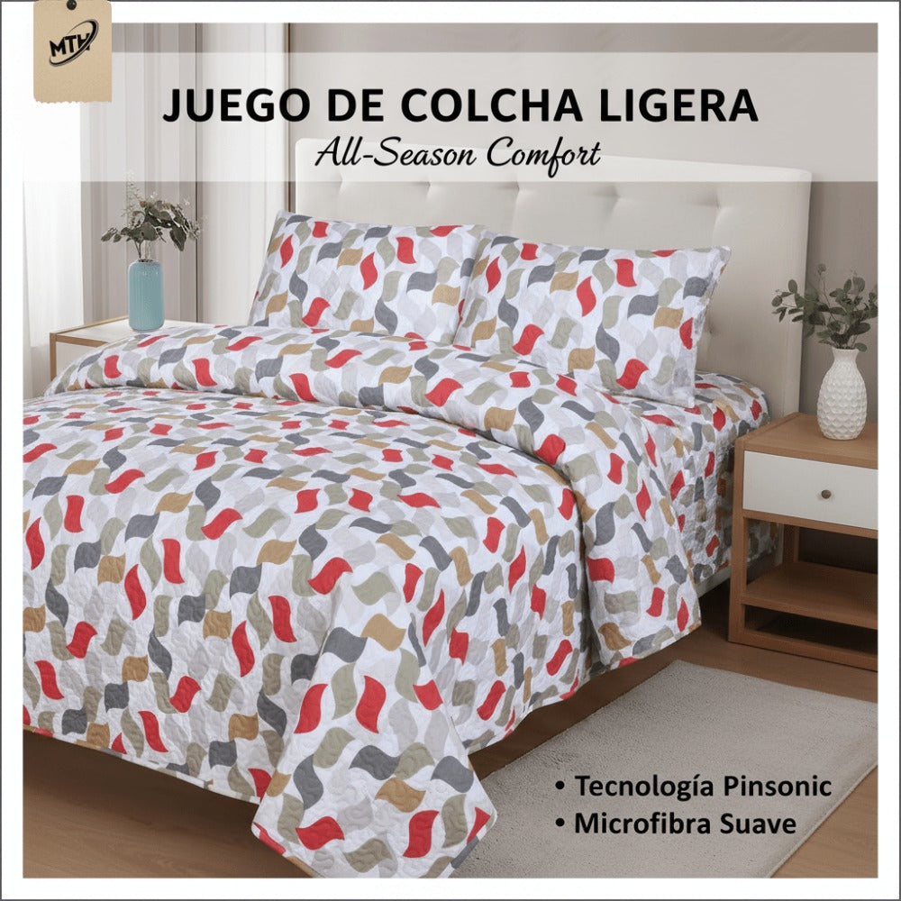 Colcha Bouti Microfibra Reversible Estampada – Colcha Verano y Entretiempo Ligera y Transpirable, Acolchado Pinsónico para Todas las Estaciones, Sin Fundas de Almohada