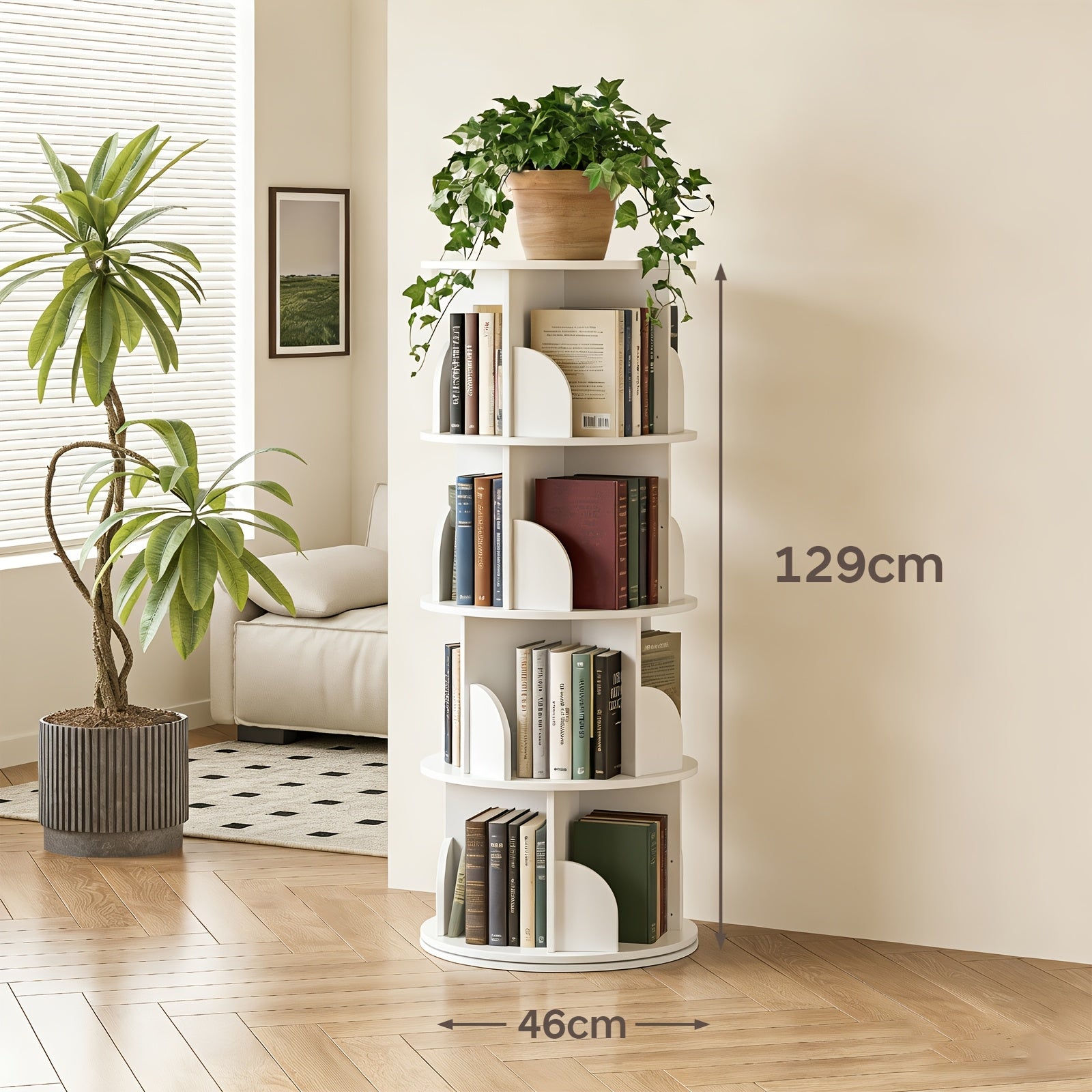 Librerías y estanterías | Torre de estantería giratoria 360°, diámetro grande de 46 cm × altura de 160 cm, librero giratorio de 3/4/5 niveles