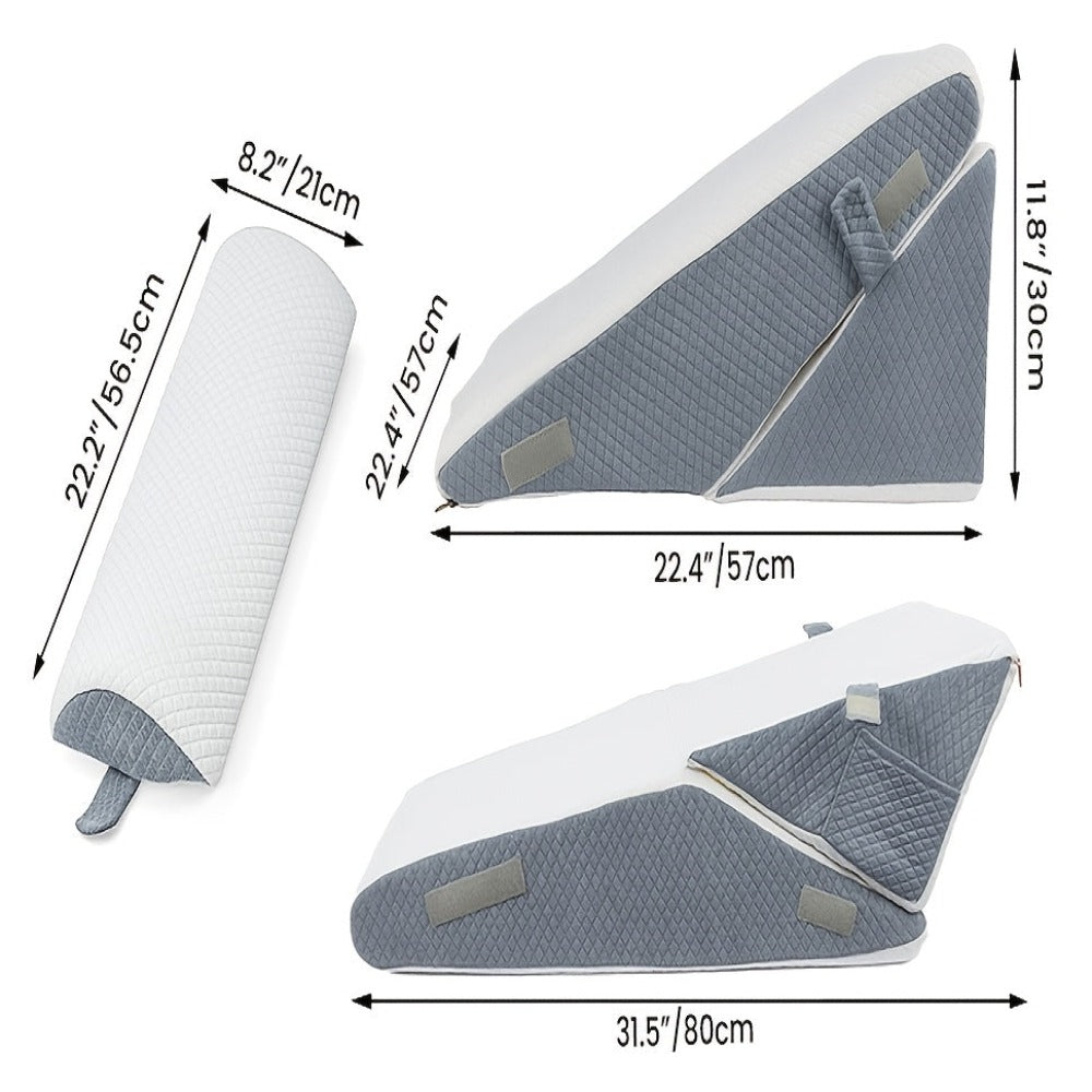 Almohada de Cuña Ajustable para Reflujo Ácido y Apnea del Sueño - Cama y Sofá con Soporte para Cabeza/Piernas y Espalda para ERGE, Ronquidos, Noches - Almohadas de Espuma de Alta Densidad para Leer y Ver TV