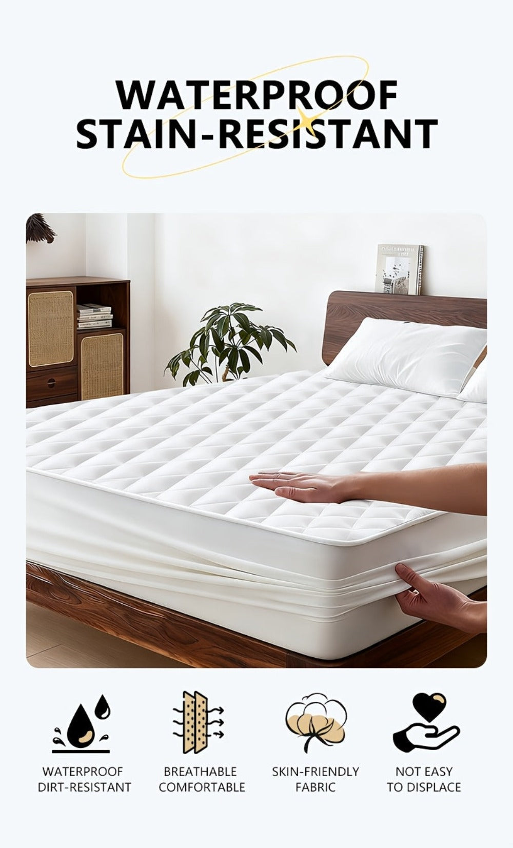 Protector de colchón acolchado impermeable refrescante de verano, 1 pieza, funda de cama ajustada ultrasuave y transpirable con bolsillo profundo, ropa de cama hipoalergénica y lavable a máquina para dormitorio, hotel y residencia de estudiantes, sin fund