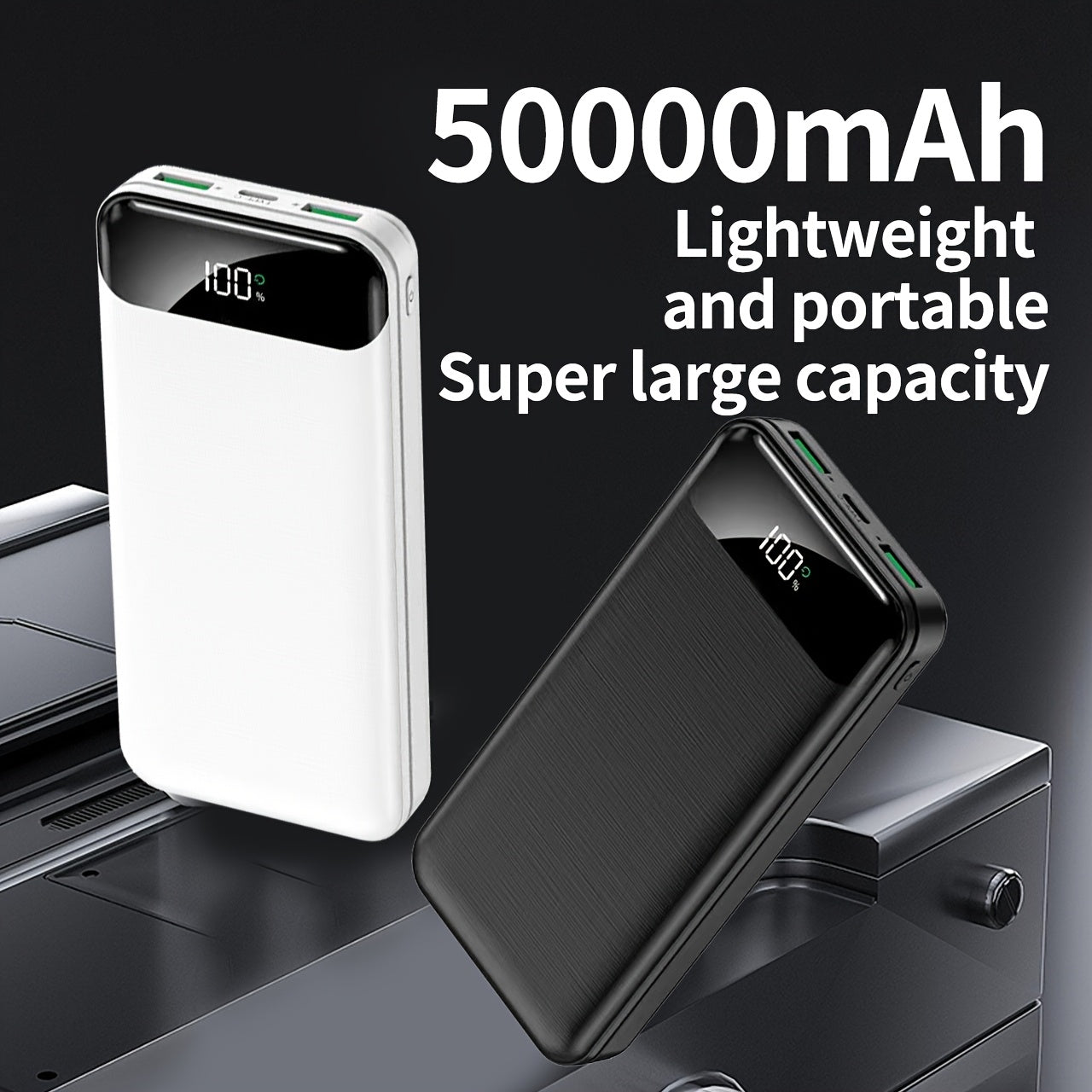 Batería externa | Batería portátil de gran capacidad 50000mAh con carga rápida PD22.5W, doble puerto USB de salida/pantalla LED de energía