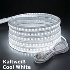 Tiras de luces LED súper brillantes AC 220V 230V | Cinta adhesiva de 120 LED/m, Cinta LED para lámpara exterior, Blanco o Blanco Cálido para cocina, jardín, decoración de habitaciones del hogar, Iluminación interior con enchufe de alimentación europeo | M