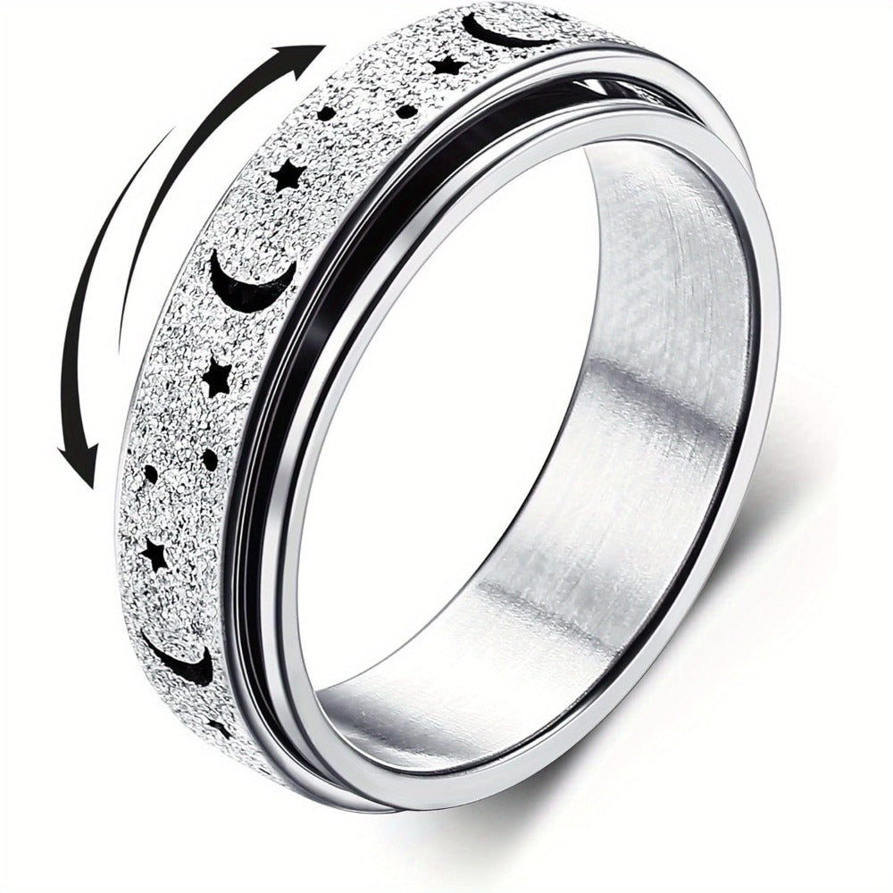 Anillos giratorios para la ansiedad, anillos spinner para el estrés, anillos antiestrés tipo banda para mujeres y hombres, anillos de rodillo de acero inoxidable, anillos de la suerte para preocupaciones, anillos antila ansiedad, tamaño luna y estrella J-