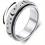 Anillos giratorios para la ansiedad, anillos spinner para el estrés, anillos antiestrés tipo banda para mujeres y hombres, anillos de rodillo de acero inoxidable, anillos de la suerte para preocupaciones, anillos antila ansiedad, tamaño luna y estrella J-