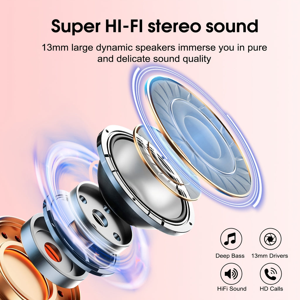 Auriculares Bluetooth | Audífonos Inalámbricos, Auriculares Inalámbricos 5.3 con Sonido Estéreo de Graves, Micrófono con Cancelación de Ruido y