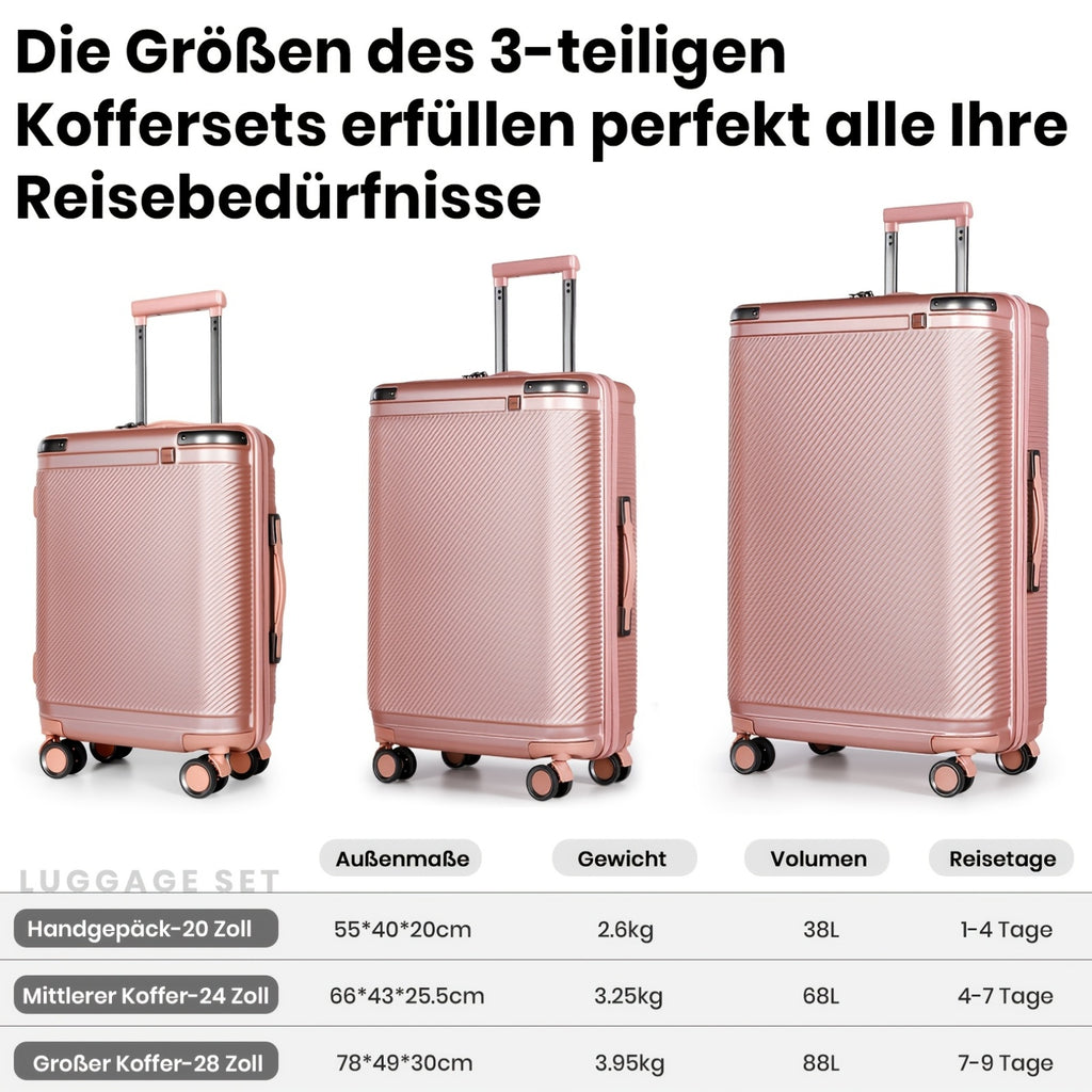 Juego de equipaje de tres piezas, que incluye una maleta de viaje con asa telescópica ajustable, una maleta rígida de ABS con cerradura TSA y ruedas blandas, una bolsa de cabina y equipaje con ruedas unisex.
