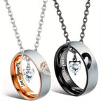 Collares a juego para parejas, collar con colgante para mujeres y hombres, anillos de compromiso a juego, juego de colgantes 316L 316L 316L 316L de acero inoxidable, collar para parejas para él y ella, regalo de joyería para el aniversario, San Valentín