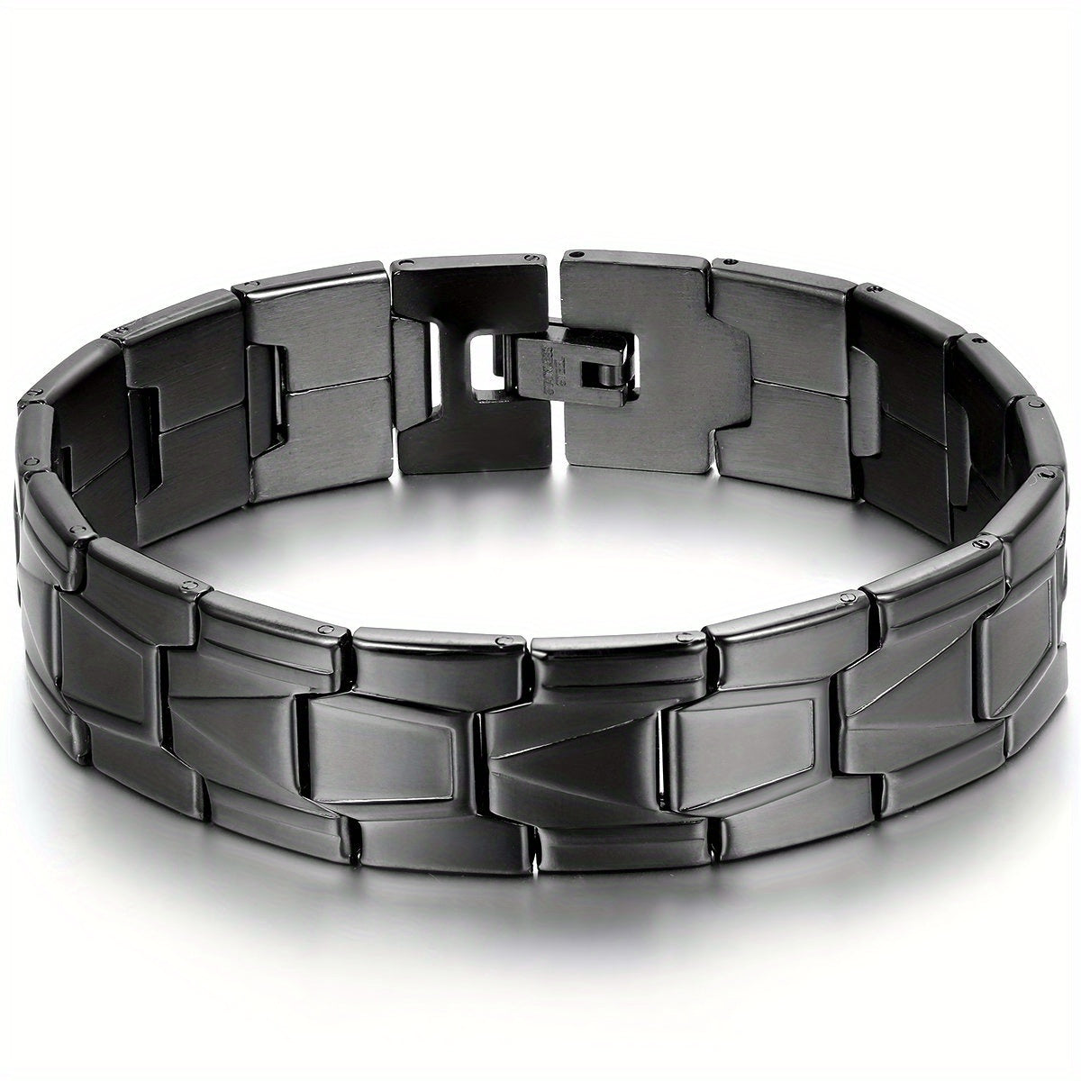 Jewelrywe Joyería Brazalete para Hombre Negro Plateado 304 Brazalete de Enlace de Acero Inoxidable 304 con Bolsa de Regalo