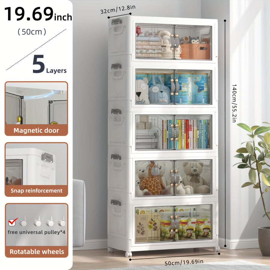 Cajas de Almacenamiento Apilables de 48QT con Tapa, Organizadores de Armario y Almacenamiento con Ruedas Bloqueables, Contenedores de Plástico Plegables para Gabinete, Oficina, Organización de Dormitorio, Paquete de 2/3/4/5 Cubos