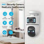 Cámara IP Inalámbrica de Doble Lente, Cámara de Seguridad PTZ para Exteriores con WiFi 2.4G, Pantalla Dual, Seguimiento Automático, Visión Nocturna, Audio Bidireccional, Detección de Movimiento para Seguridad en Hogar, Calle y Monitoreo