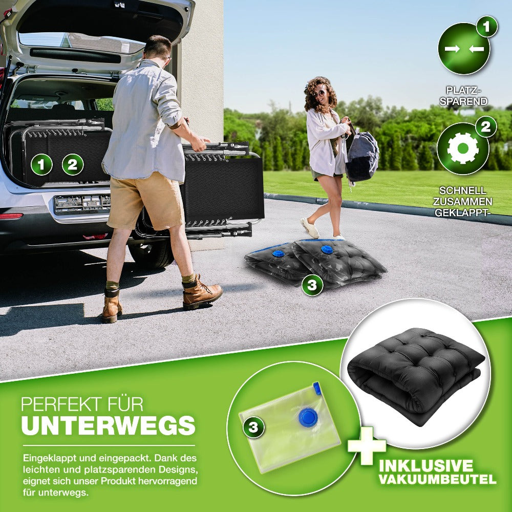 Tillvex® Tumbona Reclinable Plegable hasta 200Kg, Sillón de Sol para Jardín Exterior, Resistente a la Intemperie para Balcón, Jardín y Terraza, Ajustable con Acolchado Grueso, Reclinable, Extra Ancha, con Soporte para Bebidas
