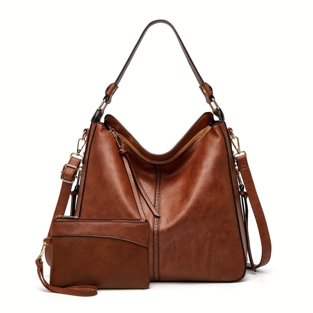 Bolso Hobo de PU para Mujer con Bolso Pequeño, Bolso de Hombro de Gran Capacidad en Color Sólido, Ideal para el Día a Día y Viajes