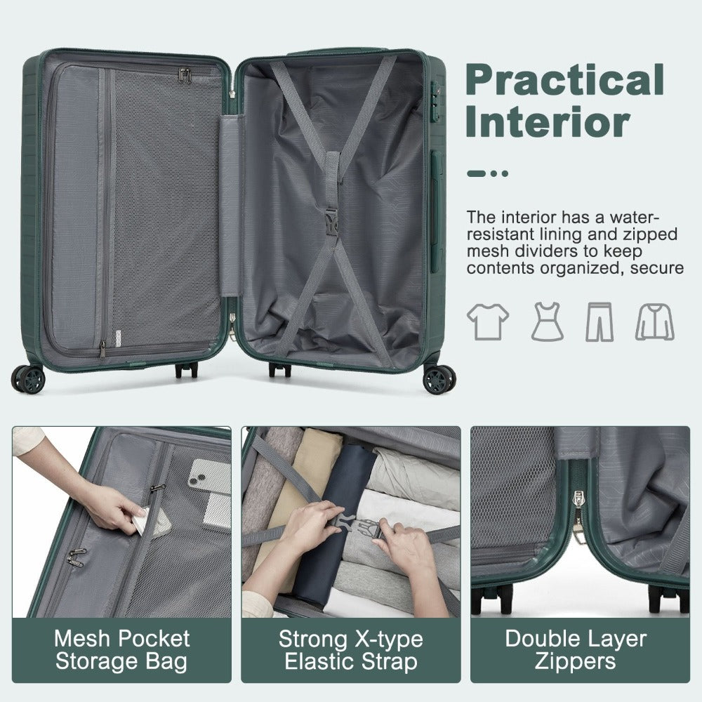 1pieza de 20/24/28 pulgadas Drak Green Sleek Geometric Pattern Hard Shell ABS+PC Maleta con cerradura TSA para viajes sin esfuerzo Regreso a la escuela Regalo de vacaciones